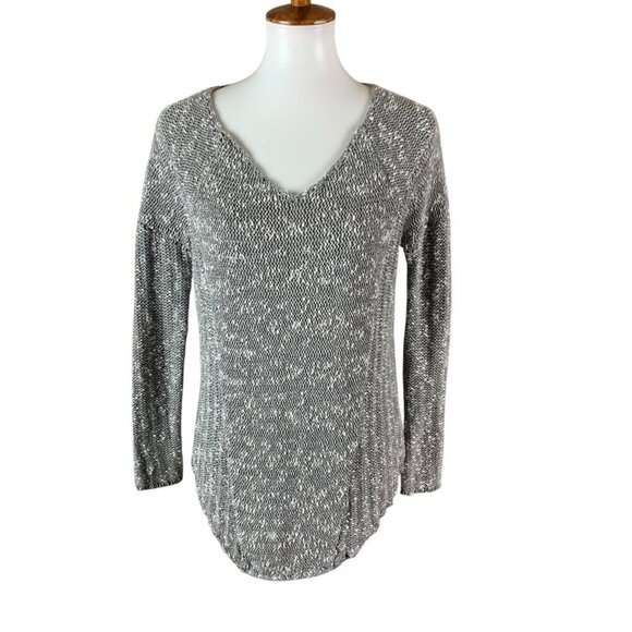 Helmut Lang Knit Sweater Gray Linen Blend Deep V Hem Detail Pullover P - Picture 1 of 5